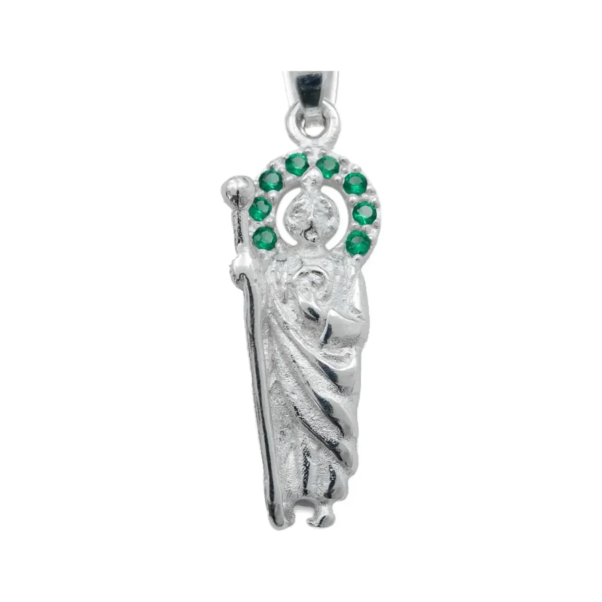 Dije Medalla San Judas Tadeo Plata 925 Zirconia Verde Bandola - Imagen 3