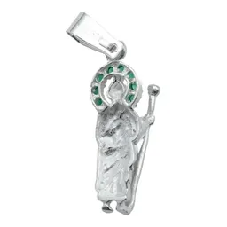 Dije Medalla San Judas Tadeo Plata 925 Zirconia Verde Bandola - Imagen 4