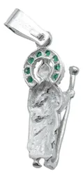 Dije Medalla San Judas Tadeo Plata 925 Zirconia Verde Bandola - Imagen 4
