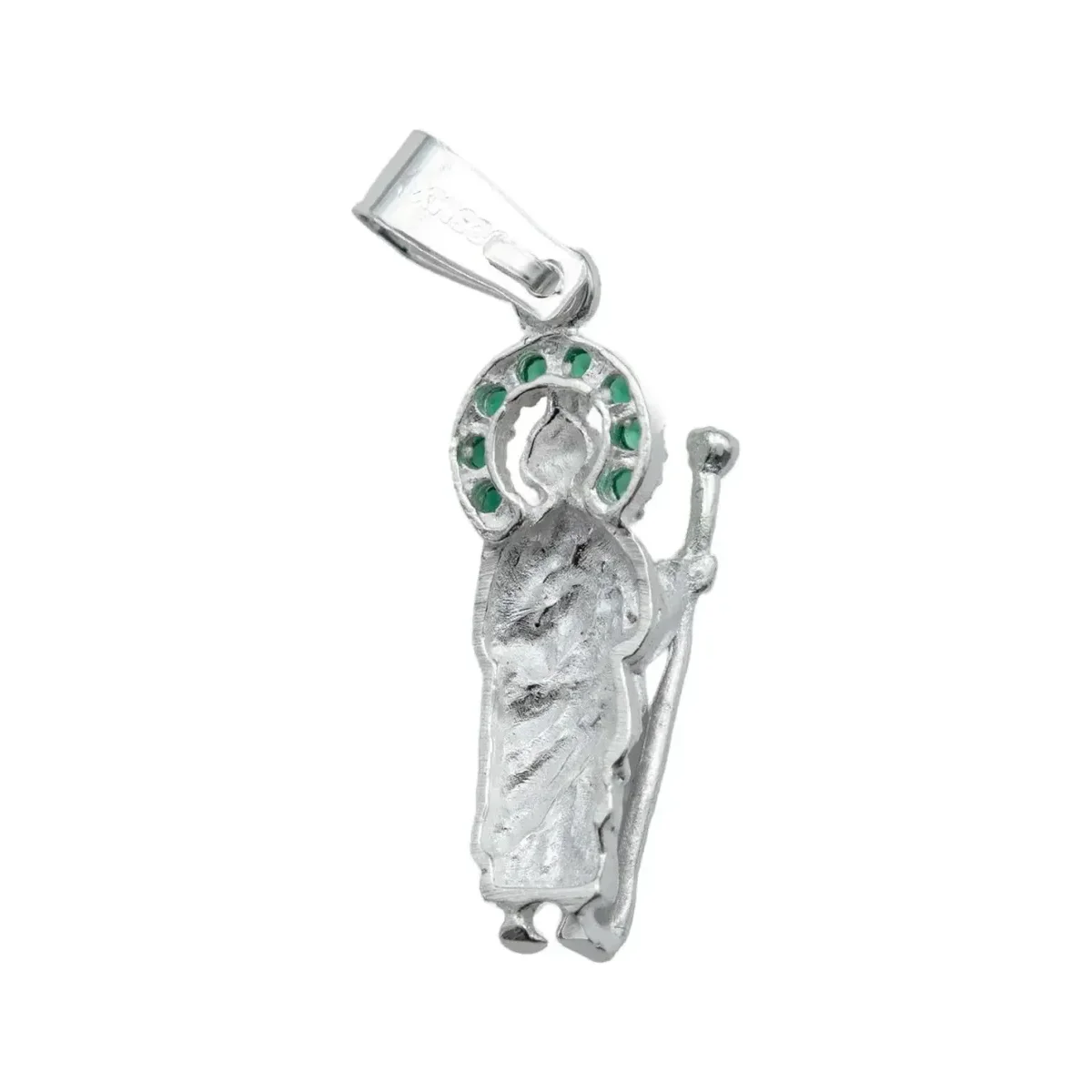 Dije Medalla San Judas Tadeo Plata 925 Zirconia Verde Bandola - Imagen 4