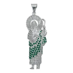 Dije Medalla San Judas Tadeo Plata 925 Zirconia Verde Perico - Imagen 1