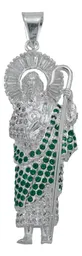 Dije Medalla San Judas Tadeo Plata 925 Zirconia Verde Perico - Imagen 1