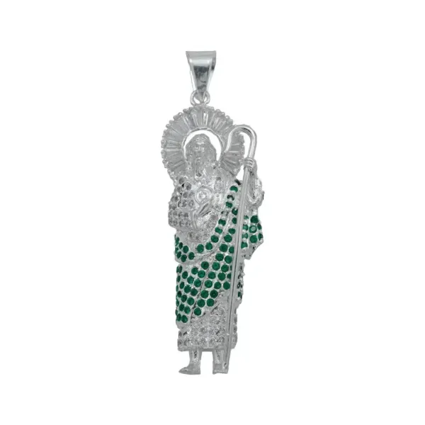 Dije Medalla San Judas Tadeo Plata 925 Zirconia Verde - Imagen 1