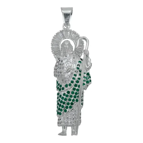 Dije Medalla San Judas Tadeo Plata 925 Zirconia Verde - Imagen 1