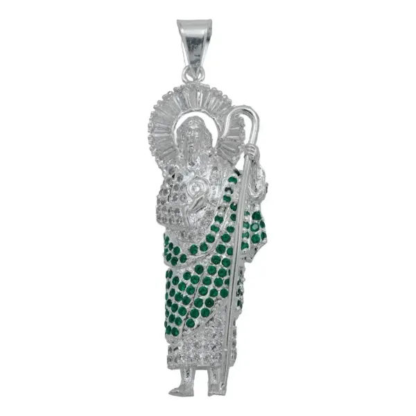 Dije Medalla San Judas Tadeo Plata 925 Zirconia Verde - Imagen 1