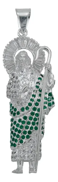 Dije Medalla San Judas Tadeo Plata 925 Zirconia Verde - Imagen 1