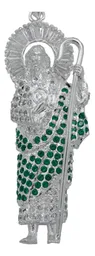 Dije Medalla San Judas Tadeo Plata 925 Zirconia Verde Perico - Imagen 2