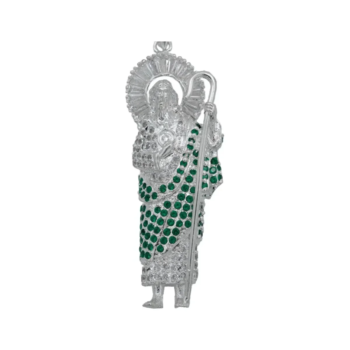 Dije Medalla San Judas Tadeo Plata 925 Zirconia Verde Perico - Imagen 2
