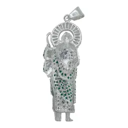 Dije Medalla San Judas Tadeo Plata 925 Zirconia Verde Perico - Imagen 3