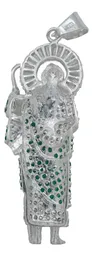 Dije Medalla San Judas Tadeo Plata 925 Zirconia Verde Perico - Imagen 3