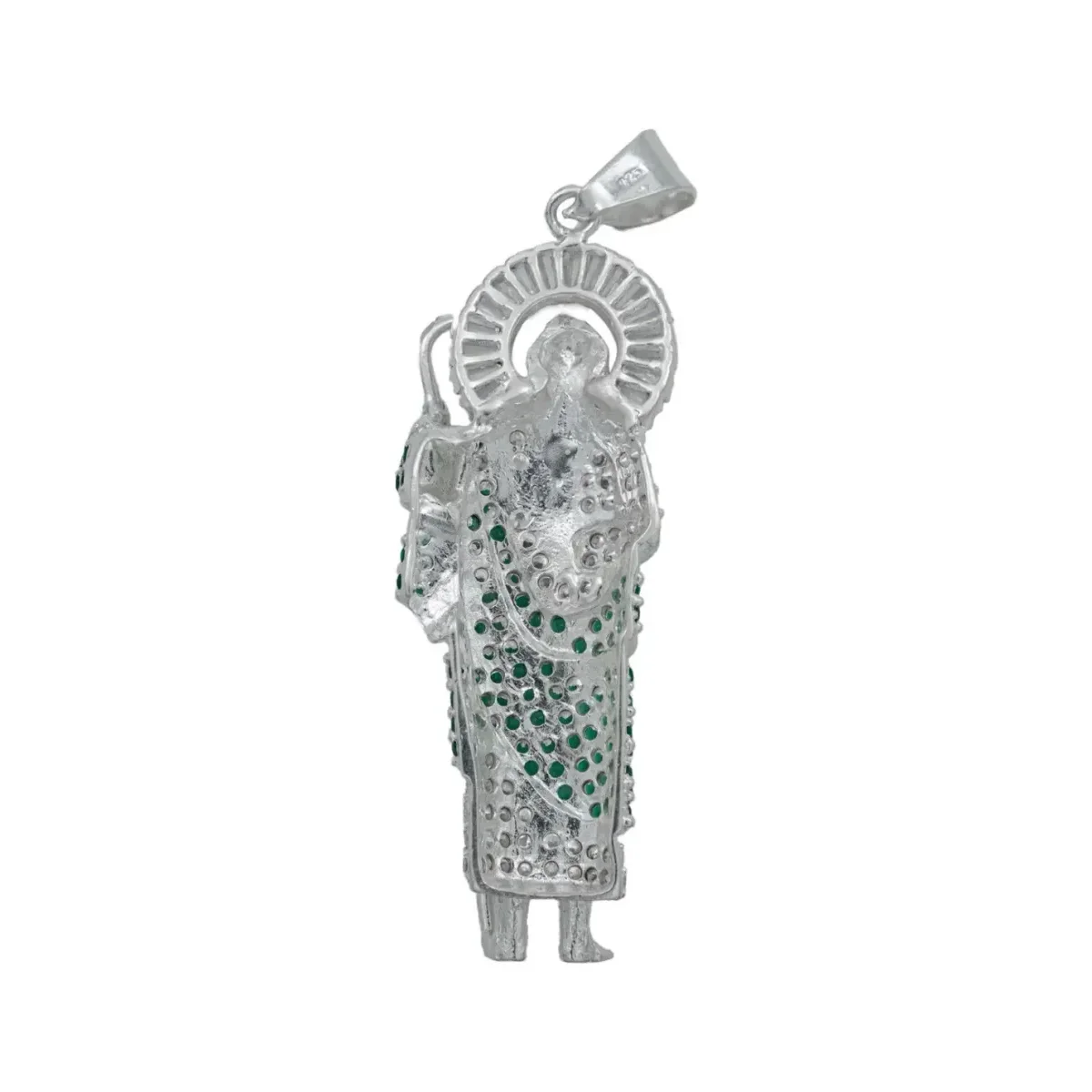 Dije Medalla San Judas Tadeo Plata 925 Zirconia Verde Perico - Imagen 3