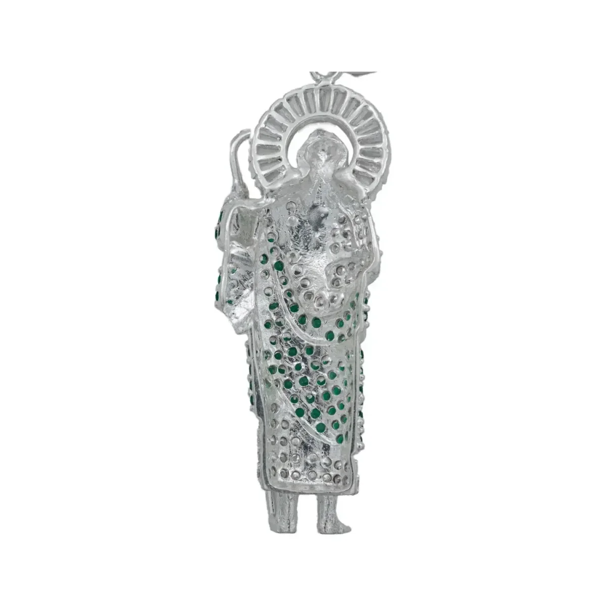 Dije Medalla San Judas Tadeo Plata 925 Zirconia Verde Perico - Imagen 4