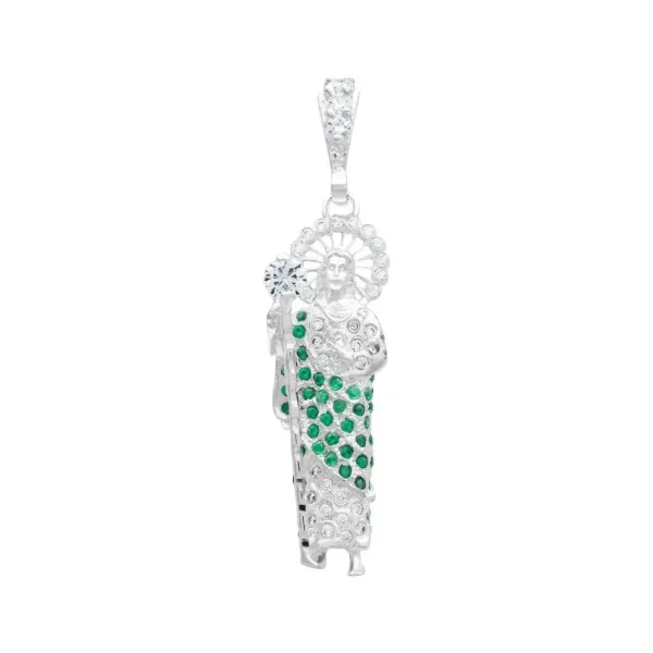 Dije Medalla San Judas Tadeo Plata 925 Zirconias Verdes con Relieve 3D - Imagen 1