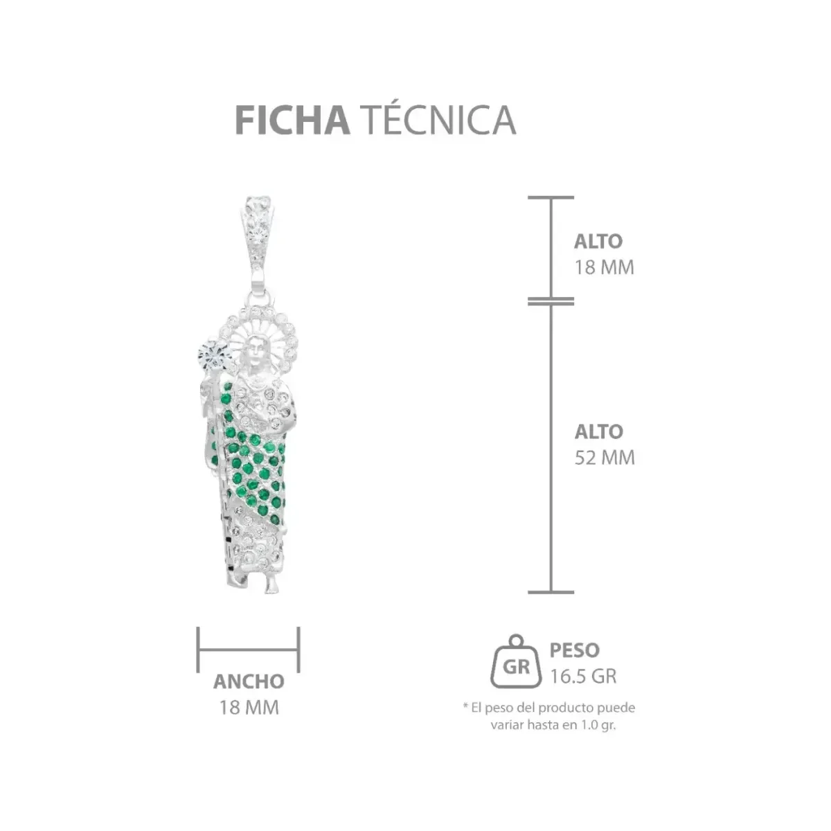 Dije Medalla San Judas Tadeo Plata 925 Zirconias Verdes con Relieve 3D - Imagen 6