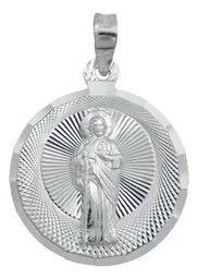 Dije Medalla San Judas Tadeo Plata Ley 925 Acabado Diamantado - Imagen 1