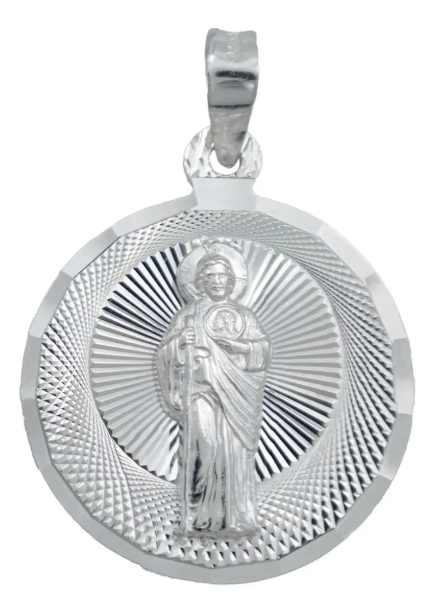 Dije Medalla San Judas Tadeo Plata .925 con acabado diamantado. Joyería de plata hecha en México, regalo católico.