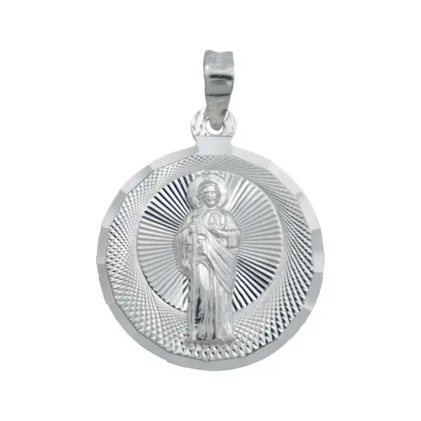 Dije Medalla San Judas Tadeo Plata Ley 925 Acabado Diamantado - Imagen 1