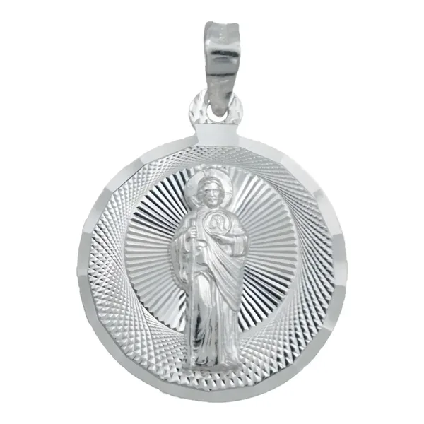 Dije Medalla San Judas Tadeo Plata Ley 925 Acabado Diamantado - Imagen 1