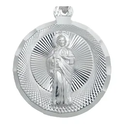 Dije Medalla San Judas Tadeo Plata Ley 925 Acabado Diamantado - Imagen 2
