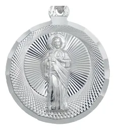 Dije Medalla San Judas Tadeo Plata Ley 925 Acabado Diamantado - Imagen 2