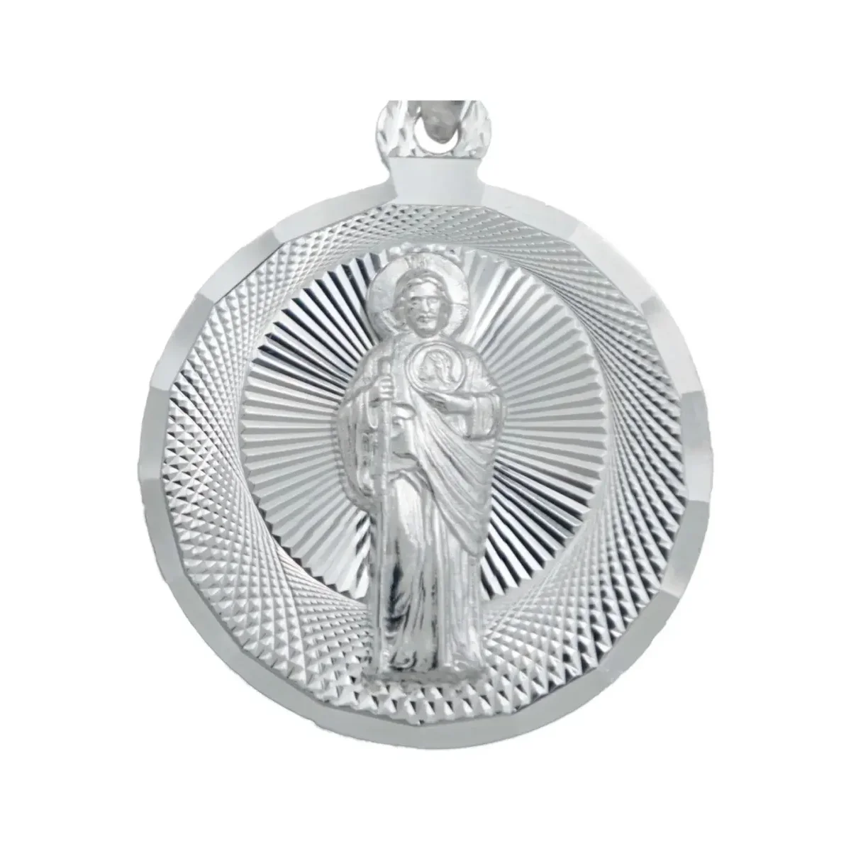 Dije Medalla San Judas Tadeo Plata Ley 925 Acabado Diamantado - Imagen 2