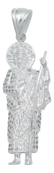 Dije Medalla San Judas Tadeo Plata Ley .925 con Zirconia Blanca - Imagen 1