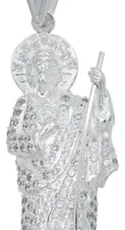 Dije Medalla San Judas Tadeo Plata Ley .925 con Zirconia Blanca - Imagen 3
