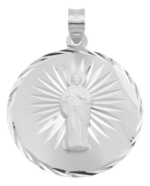 Dije Medalla San Judas Tadeo Plata Ley 925 Diamantado con Estrella - Imagen 1