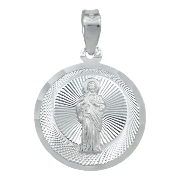 Dije Medalla San Judas Tadeo Plata Ley 925 Diseño Diamantado - Imagen 1