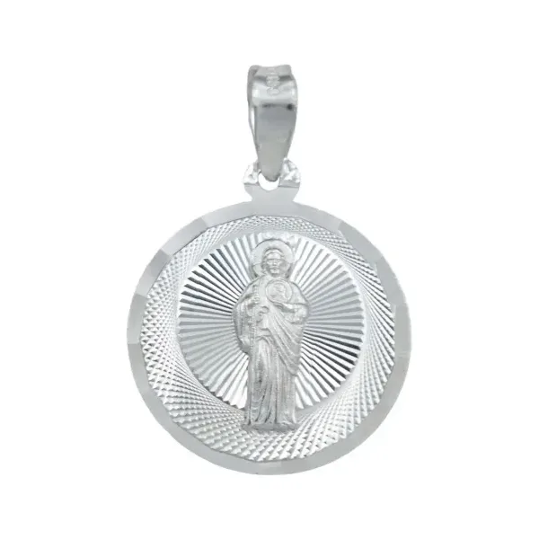 Dije Medalla San Judas Tadeo Plata Ley 925 Diseño Diamantado - Imagen 1