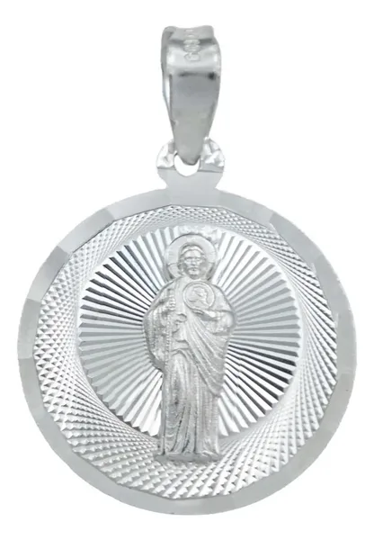 Dije Medalla San Judas Tadeo Plata Ley 925 Diseño Diamantado - Imagen 1