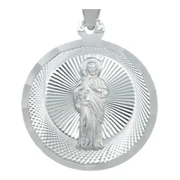 Dije Medalla San Judas Tadeo Plata Ley 925 Diseño Diamantado - Imagen 2