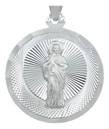 Dije Medalla San Judas Tadeo Plata Ley 925 Diseño Diamantado - Imagen 2