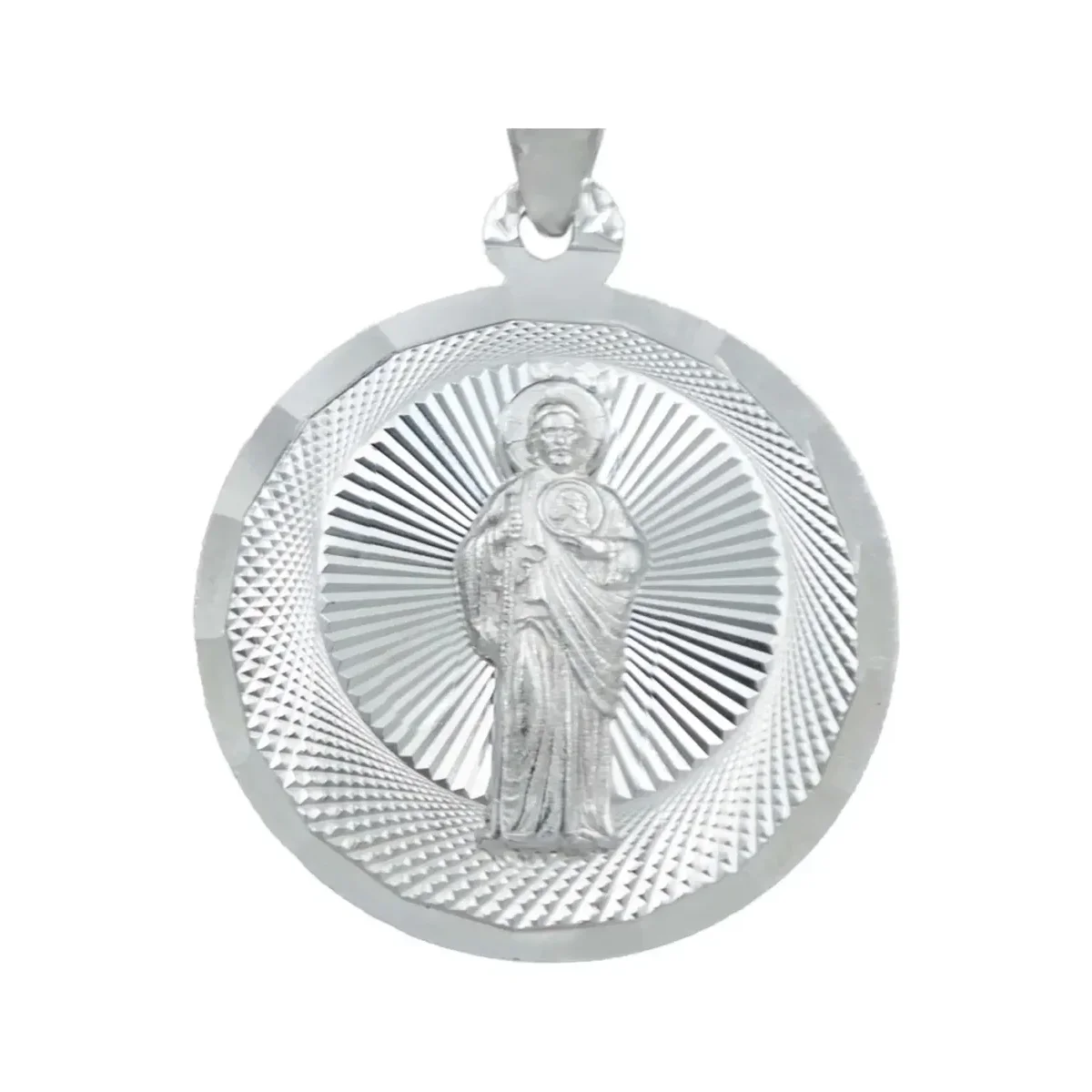 Dije Medalla San Judas Tadeo Plata Ley 925 Diseño Diamantado - Imagen 2