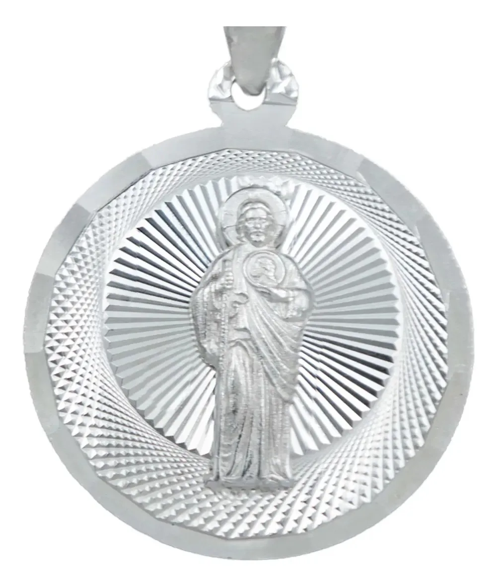 Dije Medalla San Judas Tadeo Plata Ley 925 Diseño Diamantado - Imagen 1