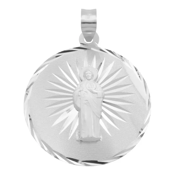 Dije Medalla San Judas Tadeo Plata Ley .925 Diseño Estrella Diamantada - Imagen 1