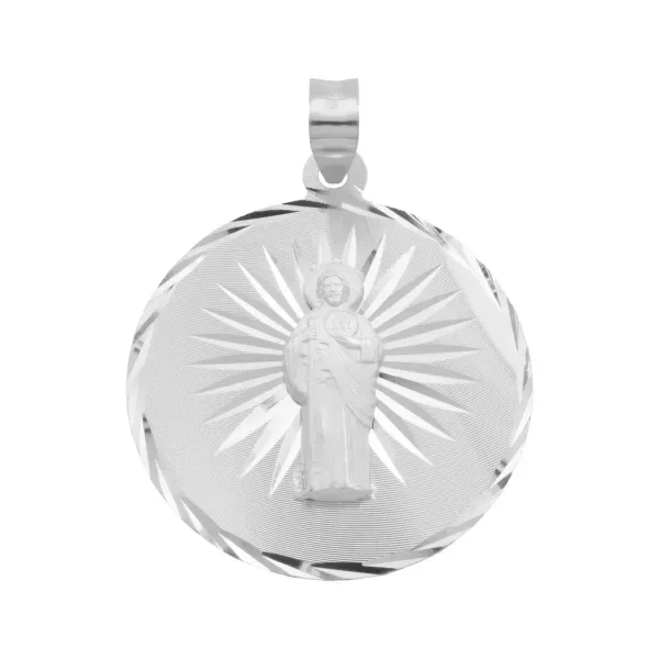 Dije Medalla San Judas Tadeo Plata Ley .925 Diseño Estrella Diamantada - Imagen 1