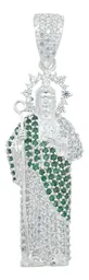 Dije Medalla San Judas Tadeo Plata Ley .925 Zirconia Verde Grande - Imagen 1