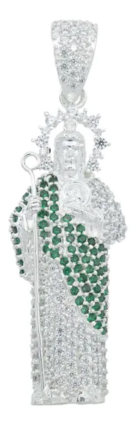 Dije Medalla San Judas Tadeo Plata Ley .925 Zirconia Verde Grande - Imagen 1