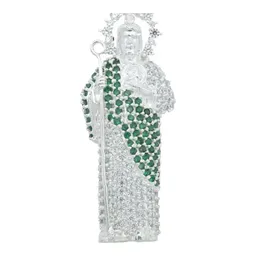 Dije Medalla San Judas Tadeo Plata Ley .925 Zirconia Verde Grande - Imagen 2