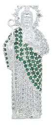 Dije Medalla San Judas Tadeo Plata Ley .925 Zirconia Verde Grande - Imagen 2