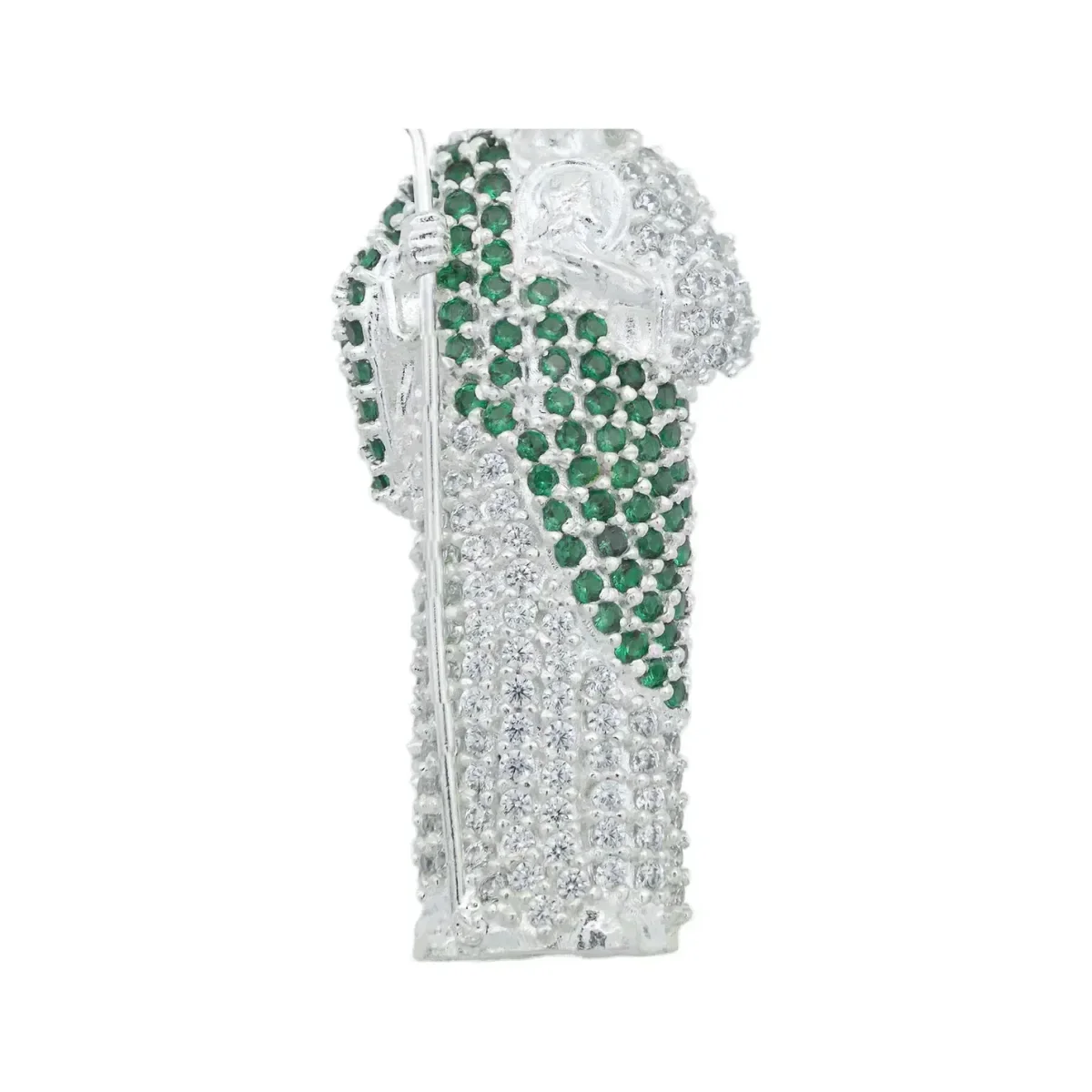 Dije Medalla San Judas Tadeo Plata Ley .925 Zirconia Verde Grande - Imagen 3