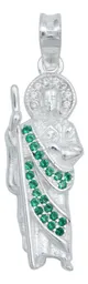Dije Medalla San Judas Tadeo Plata Ley .925 Zirconia Verde - Imagen 1