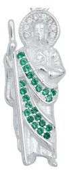 Dije Medalla San Judas Tadeo Plata Ley .925 Zirconia Verde - Imagen 2