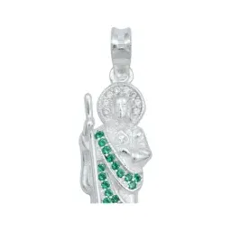 Dije Medalla San Judas Tadeo Plata Ley .925 Zirconia Verde - Imagen 3