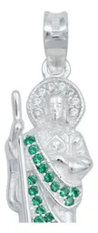 Dije Medalla San Judas Tadeo Plata Ley .925 Zirconia Verde - Imagen 3