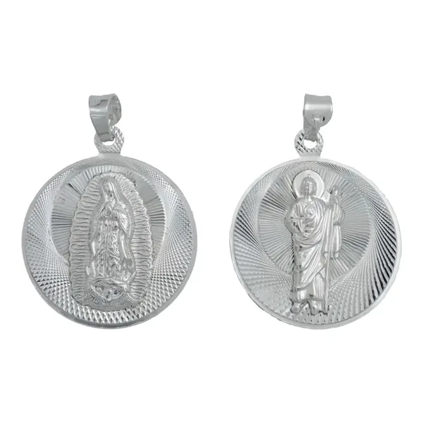 Dije Medalla San Judas Tadeo Virgen Guadalupe Plata 925 Doble Vista - Imagen 1