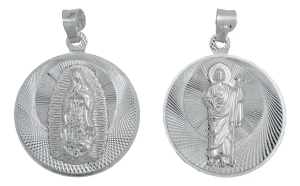 Dije Medalla San Judas Tadeo Virgen Guadalupe Plata 925 Doble Vista - Imagen 1