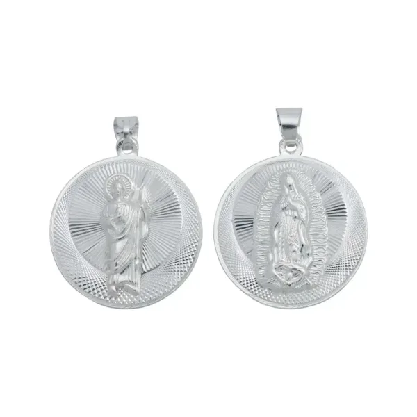 Dije Medalla San Judas Tadeo y Virgen de Guadalupe Plata .925 Doble Vista - Imagen 1
