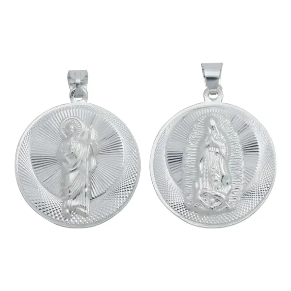 Dije Medalla San Judas Tadeo y Virgen de Guadalupe Plata .925 Doble Vista - Imagen 1